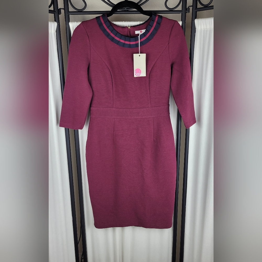 Boden Burgundy Dress, Gold Colored Zippered Back, NWT, SIze 6P